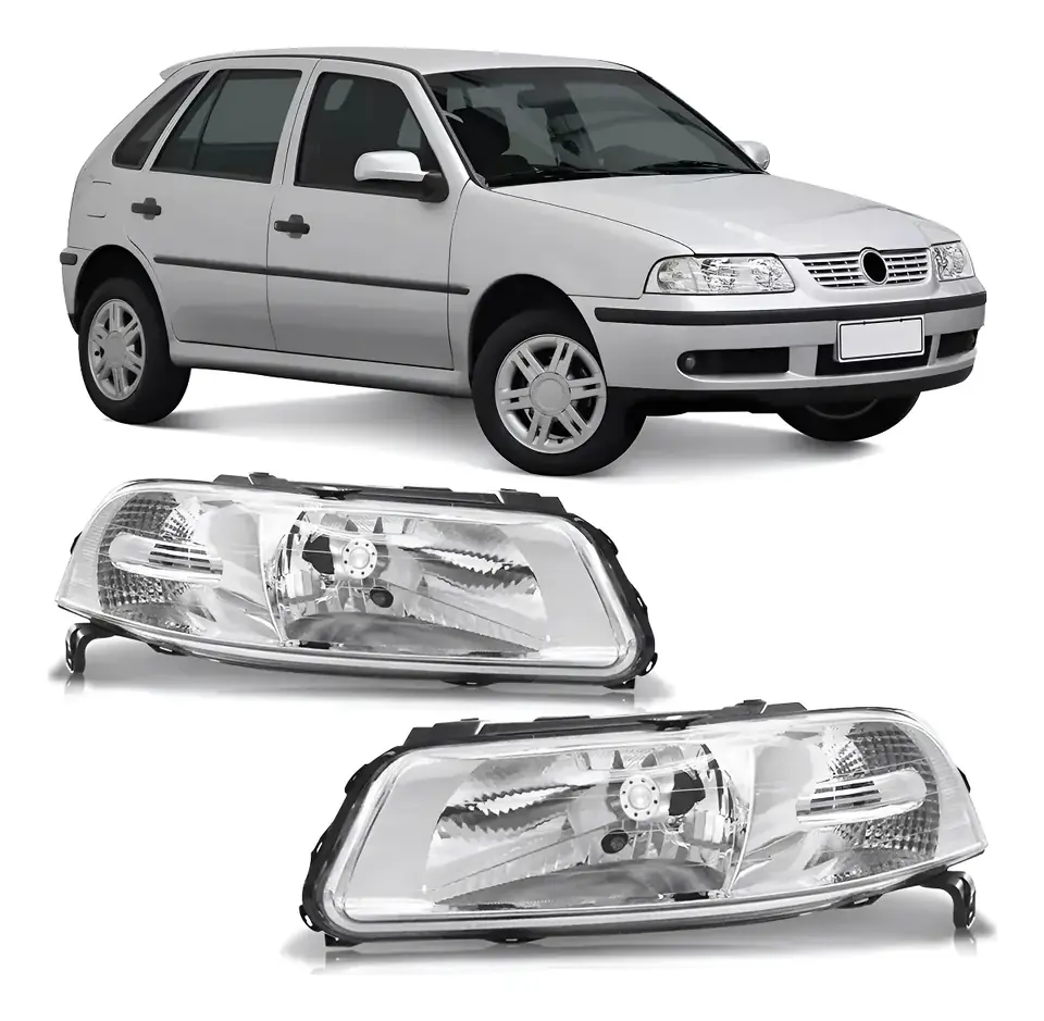Par de faros delanteros para Gol G3 99 2000 2001 2002 a 2005 Cromados Simples