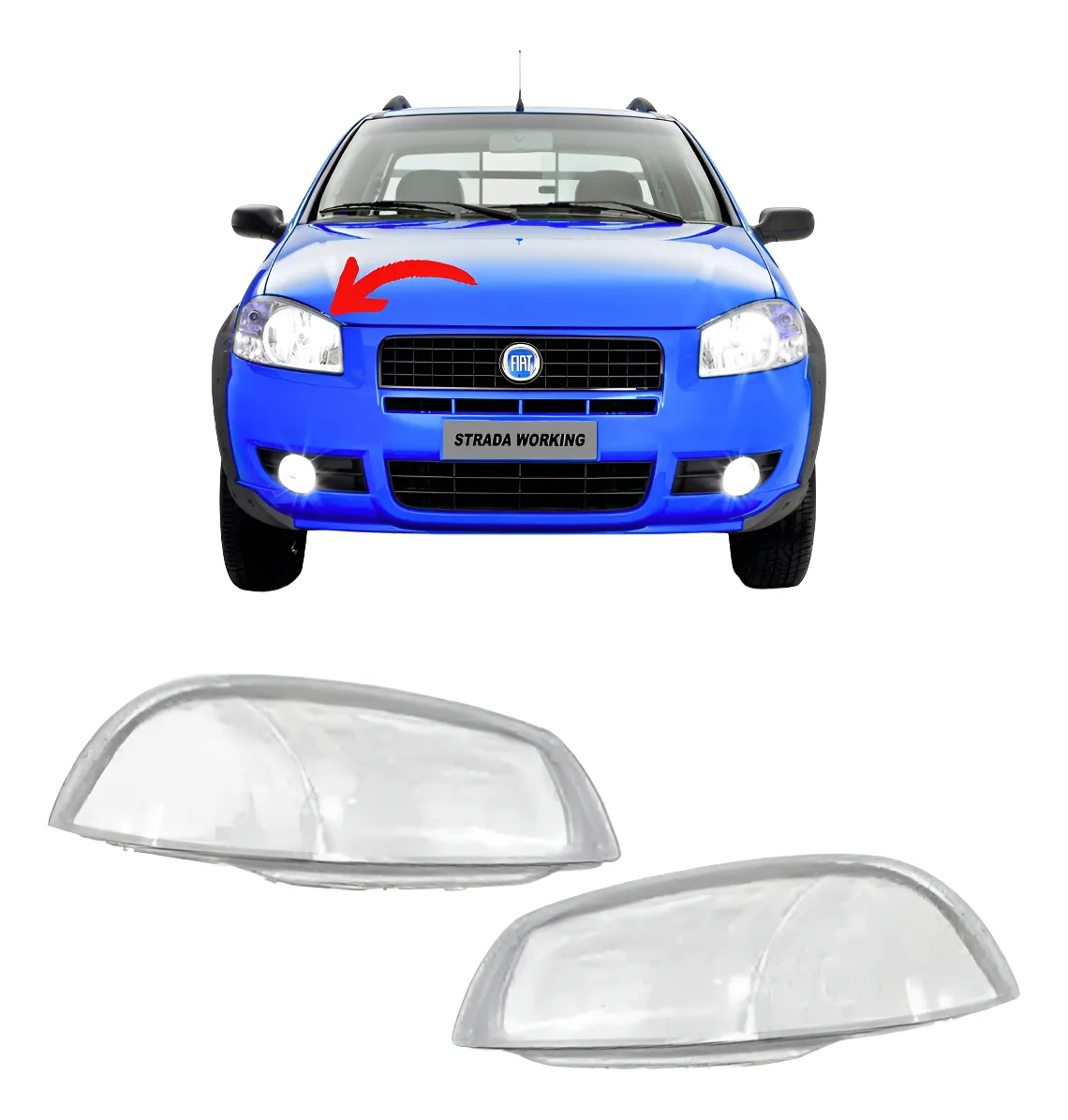 Par de lentes de faros delanteros para Fiat Strada G4 Straight Working Model - Compatible con Fiat Strada 2008-2013