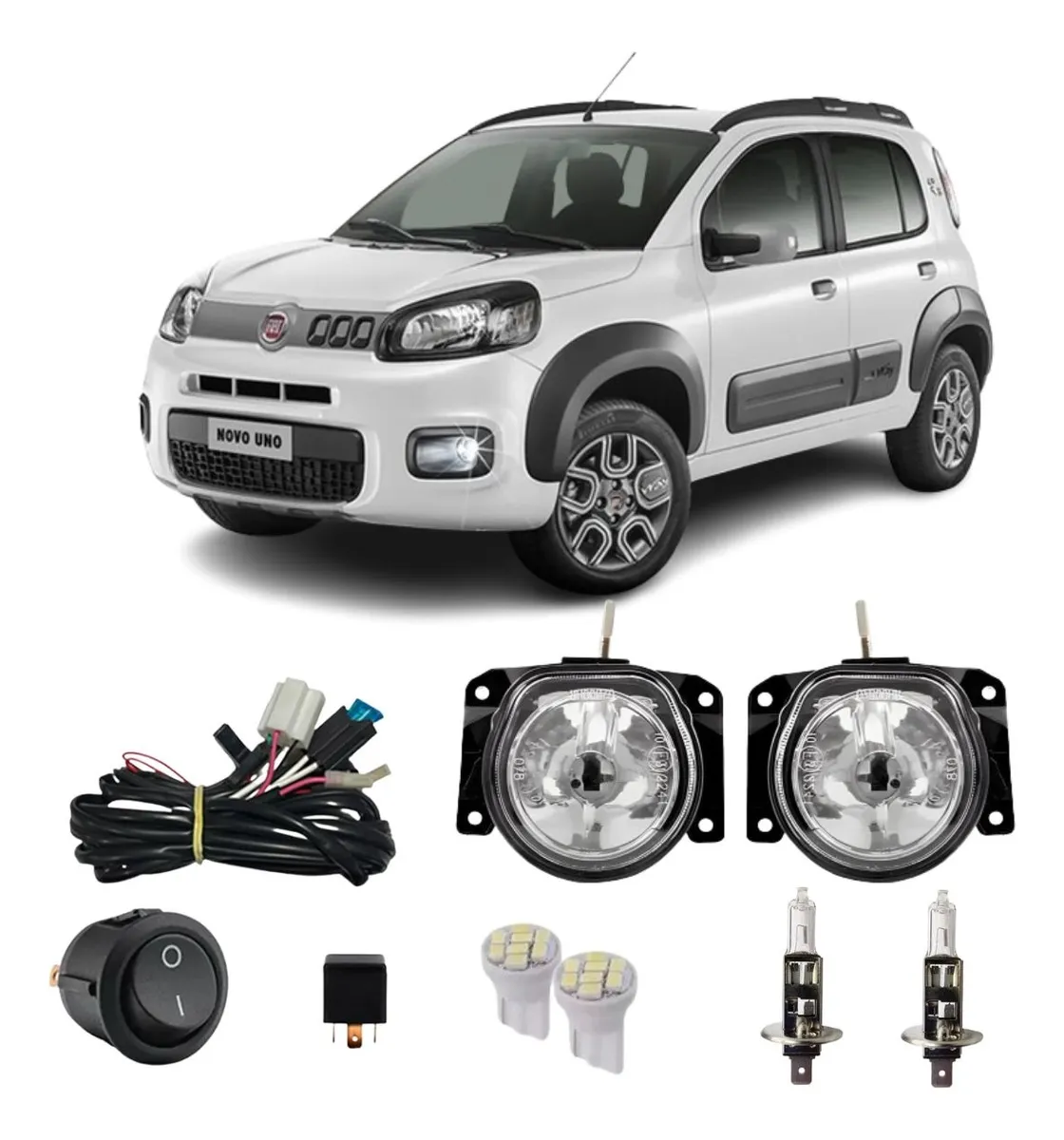 Kit Faros camineros Fiat Uno 2010 al 2021 + Lámpara