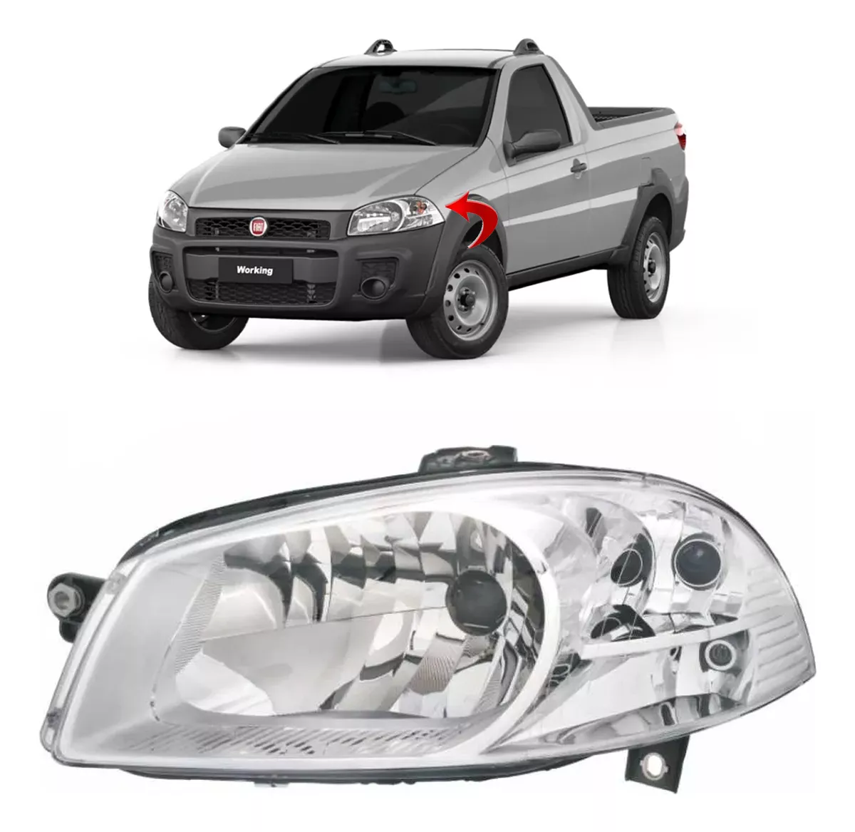 Farol Fiat Strada 2014 2015 2016 2017 A 2020 Recto Cromado