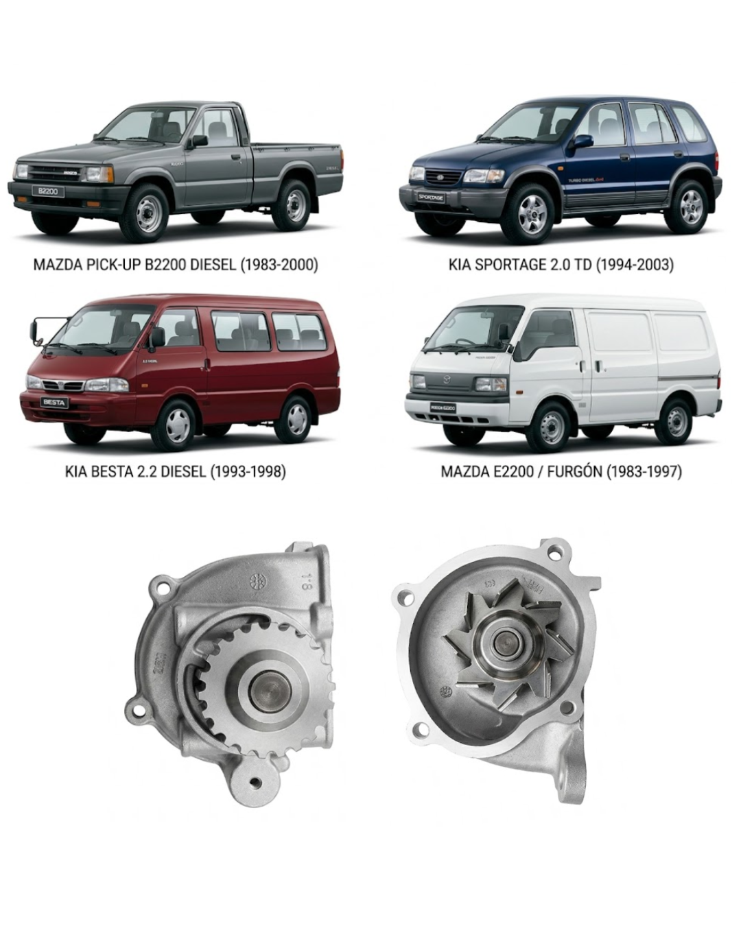 Bomba de Agua NPW - Mazda B2200 / Kia Sportage 2.2 Diesel (Modelos 1983 a 2003)