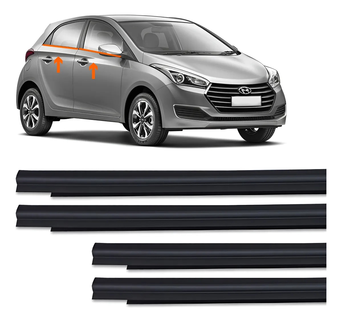 Juego de molduras de goma de ventana exterior para Hyundai HB20 (2016, 2017, 2018 y 2019)