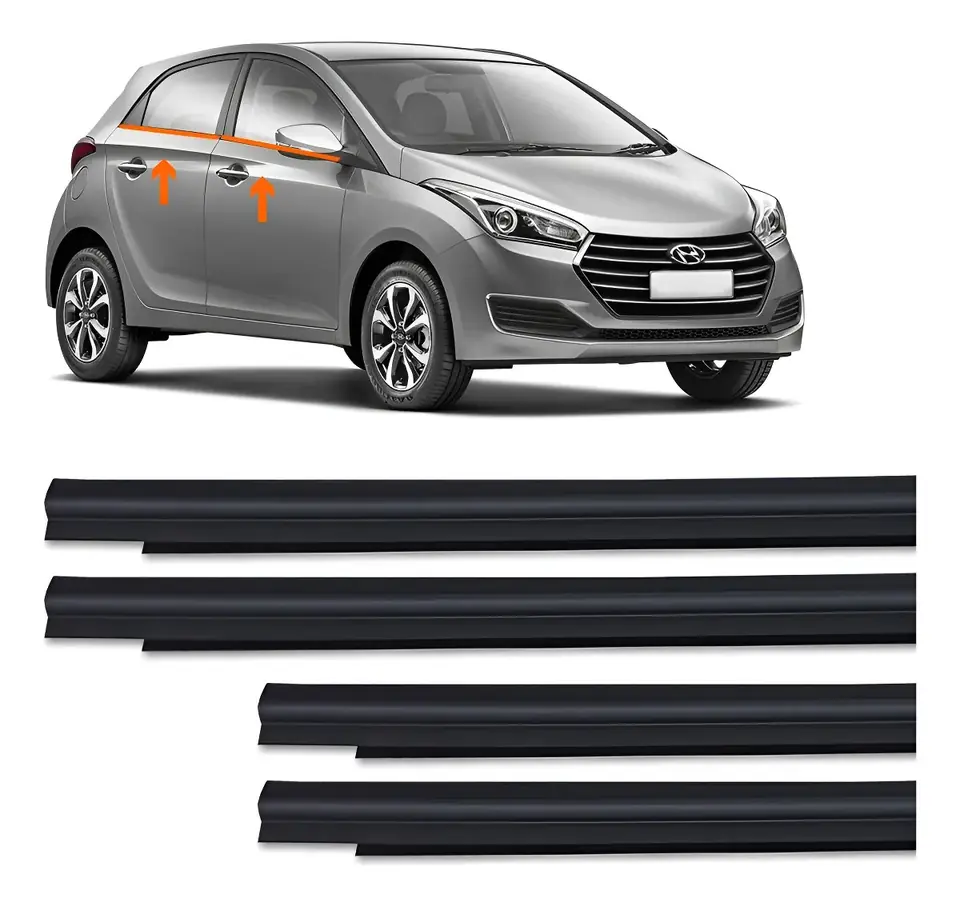 Juego de molduras de goma de ventana exterior para Hyundai HB20 (2016, 2017, 2018 y 2019)