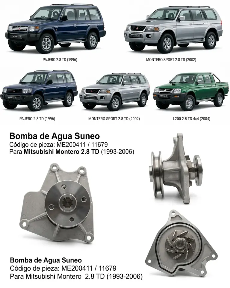 Bomba de Agua Suneo - Mitsubishi Montero 2.8 TD (Modelos 1993 a 2006)