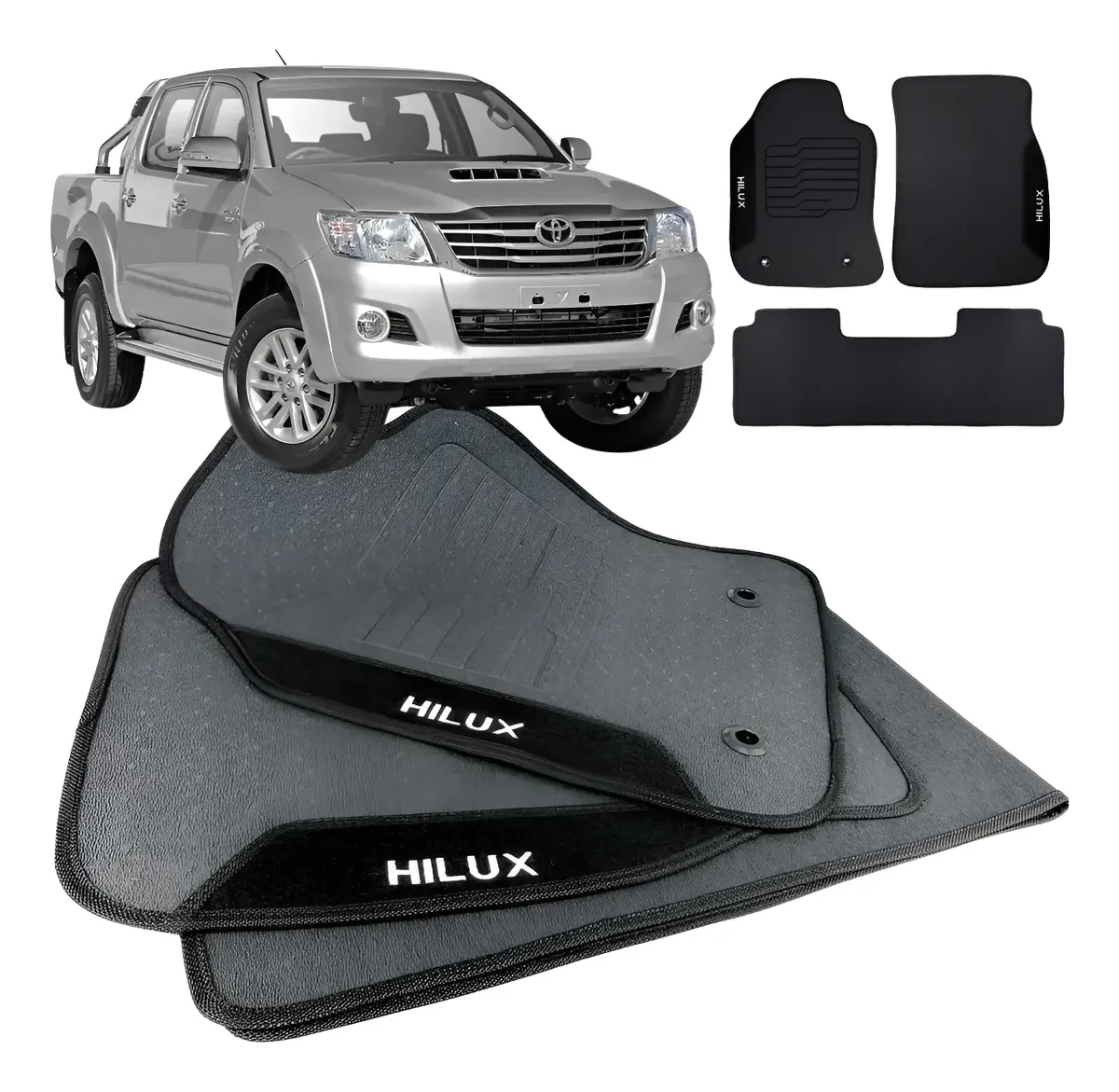 Alfombras de Goma Toyota Hilux 2005–2015 – Juego de 3 Piezas a Medida
