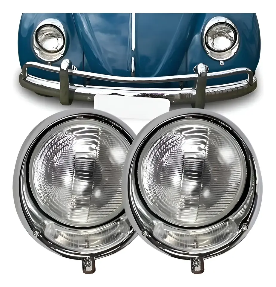 Par de Faroles para Fusca 1963–1972 / Kombi Antigua hasta 1975 (Con Aro Cromado)