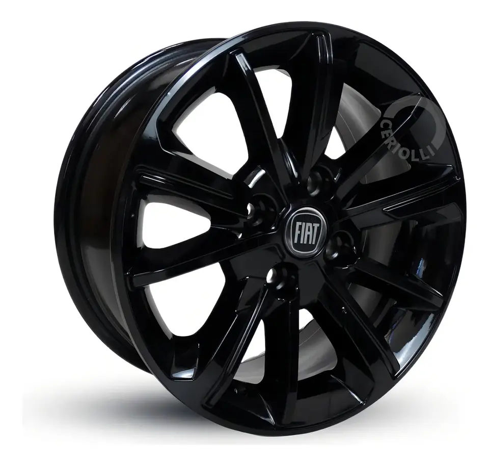 Llantas Fiat  Hgt Aro15 (Juego) + Boquillas 4 Llantas Color Negro Emblema Piano Negro 4x100