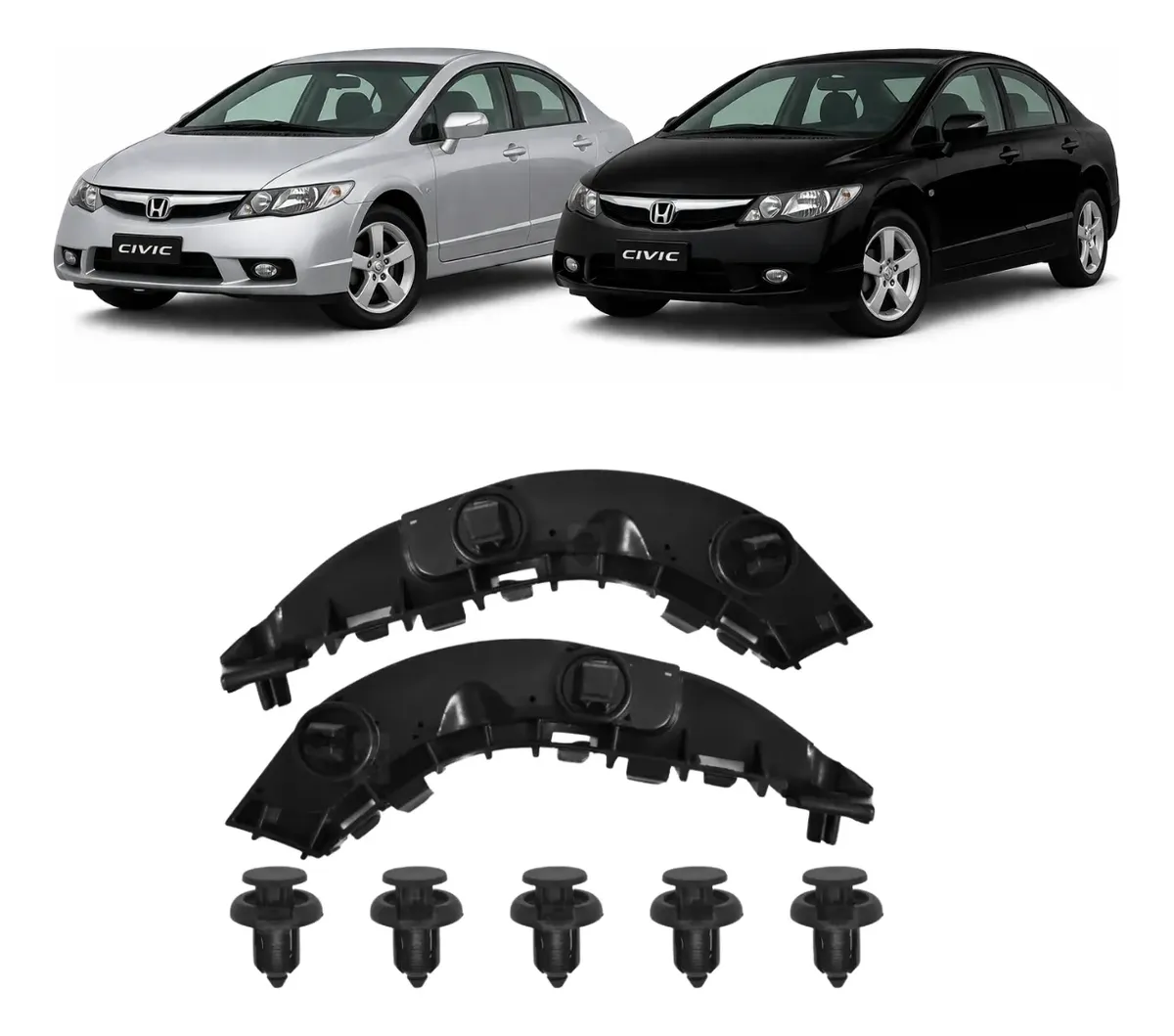 Par de soportes guía para parachoques delantero de Honda Civic 2007–2011