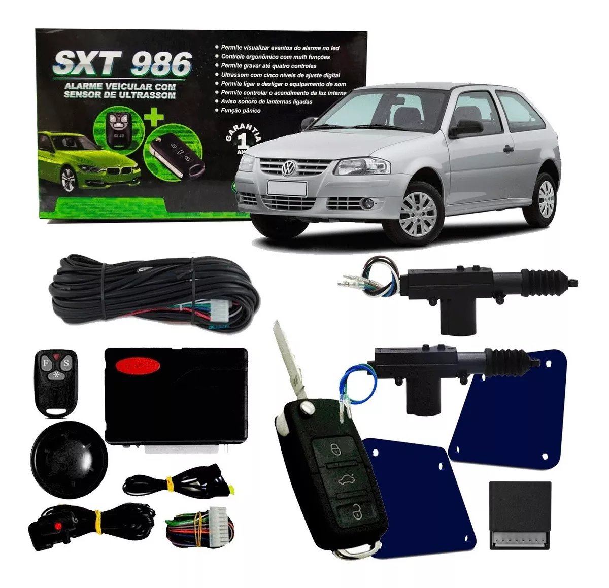 Alarma de coche + cerradura +  Llave Tipo Cuchillo Gol G2 G3 G4 2 puertas