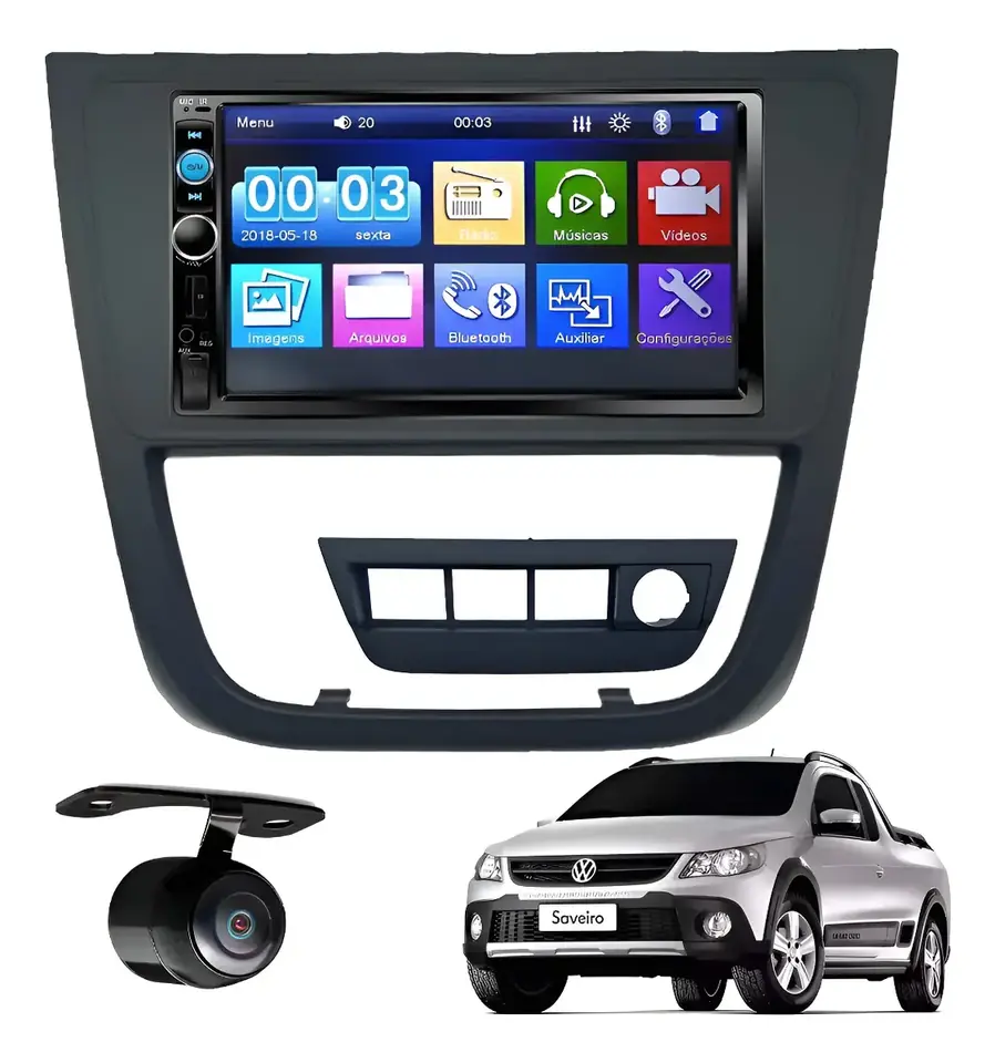 Central Multimedia MP5 7” 2DIN para Volkswagen Gol, Saveiro y Voyage G5 – Con USB, Bluetooth y Moldura