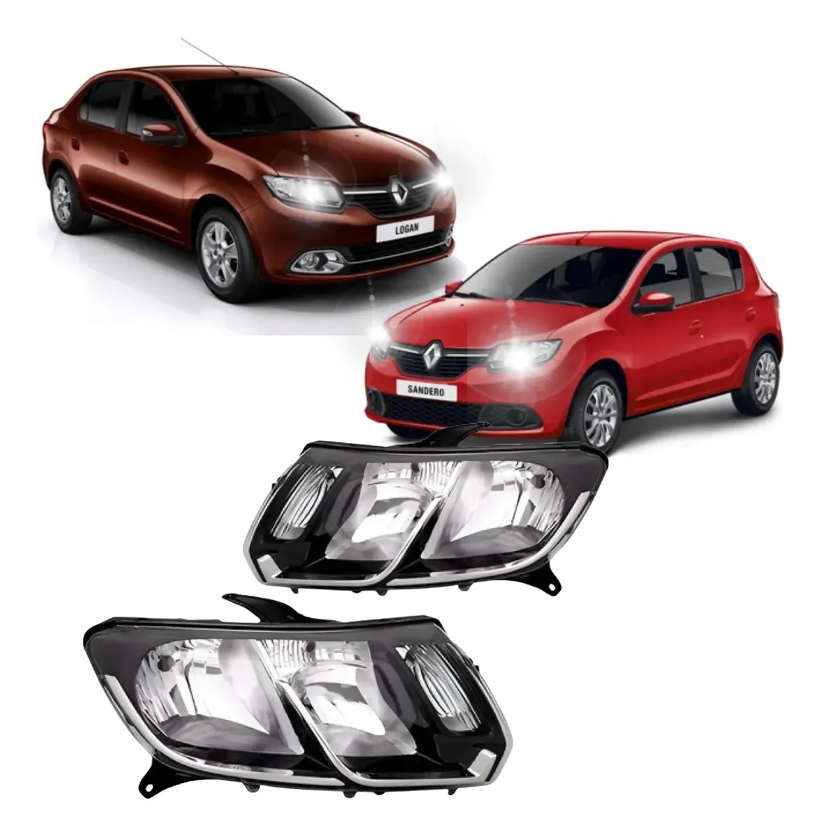 Par de faros Sandero Logan 2014-2019 cromados