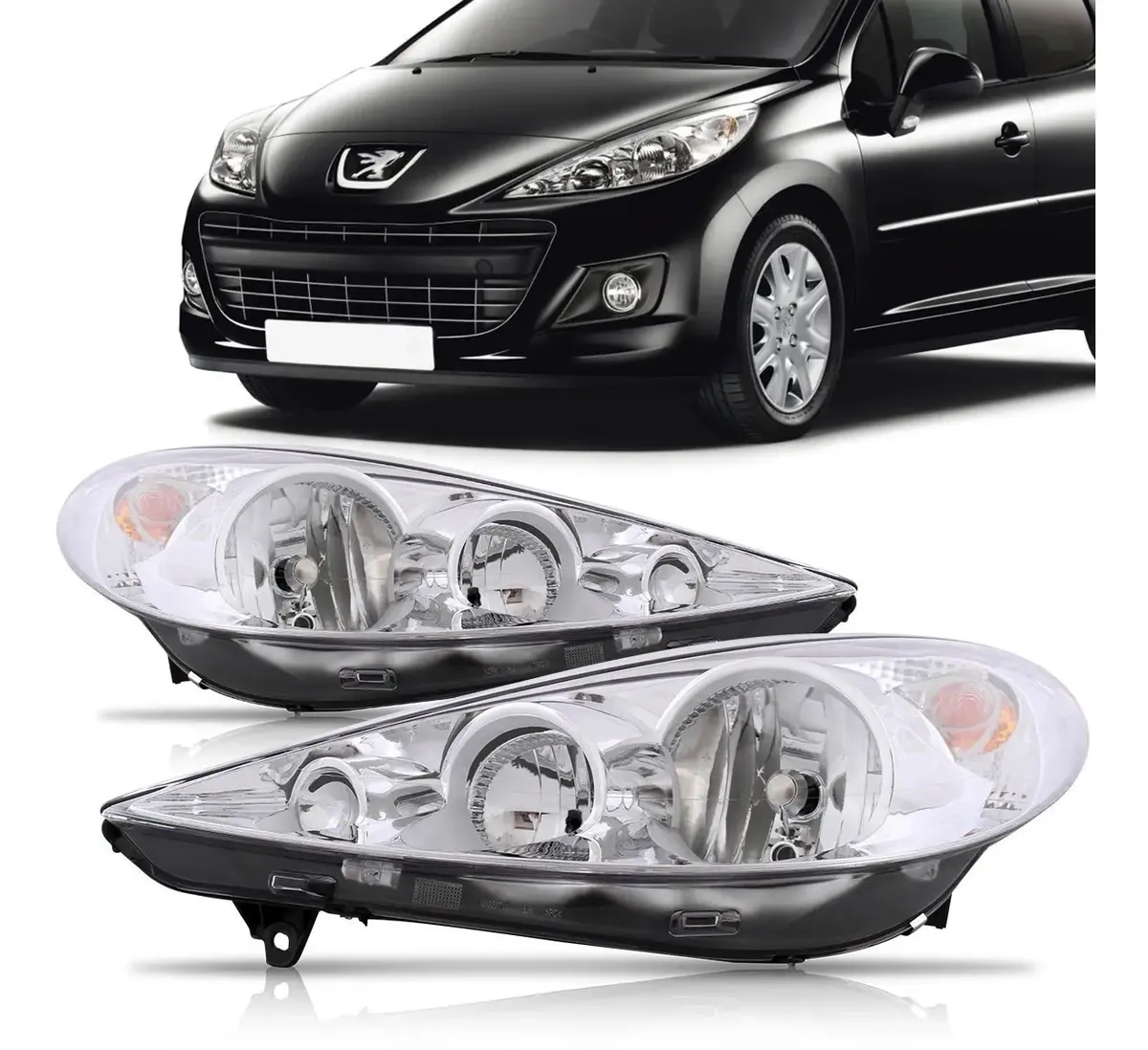 Par de faros delanteros para Peugeot 207 09 10 11 12 13 2014 Dual Focus cromados