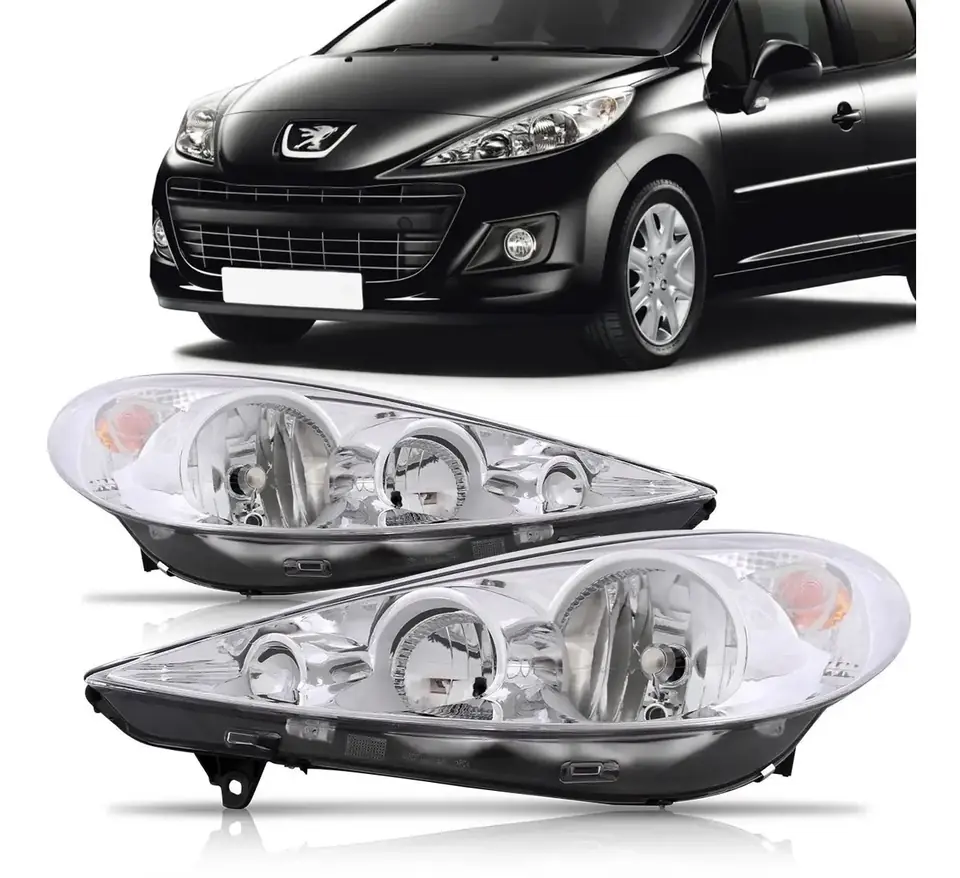 Par de faros delanteros para Peugeot 207 09 10 11 12 13 2014 Dual Focus cromados