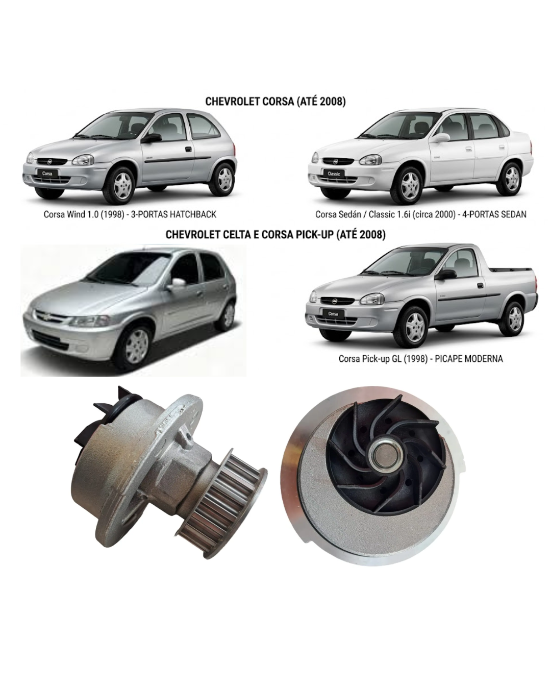 Bomba de Agua VMG - Chevrolet Corsa, Celta & Corsa Pick-up 1.0 / 1.2 / 1.6 8v (Modelos hasta 2008)