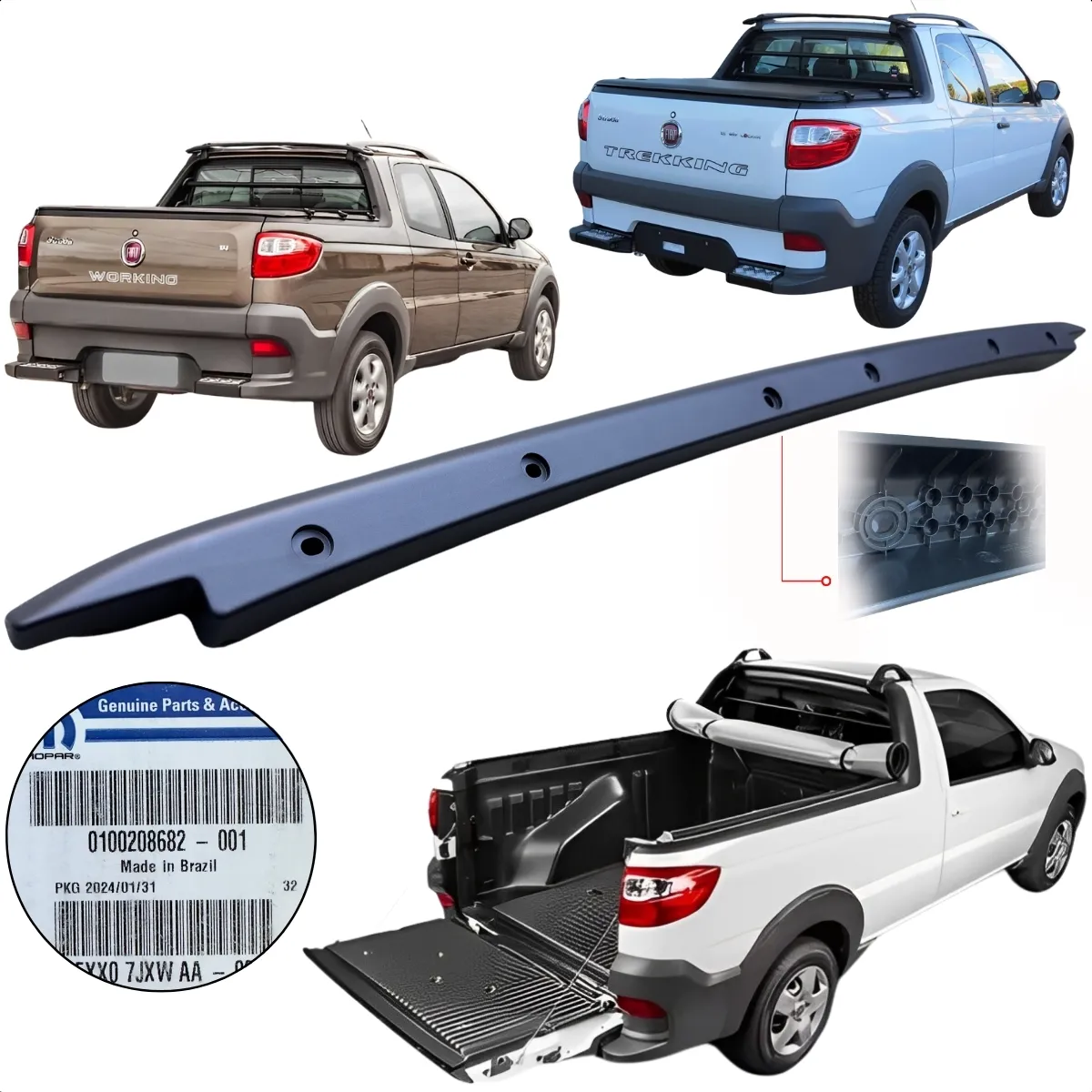 Moldura superior para portón trasero de Fiat Strada 2014/2020, color negro