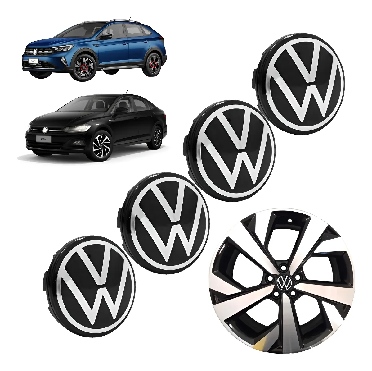 Juego de Tapas Centro de Llanta VW – Diseño Moderno Negro (56mm)