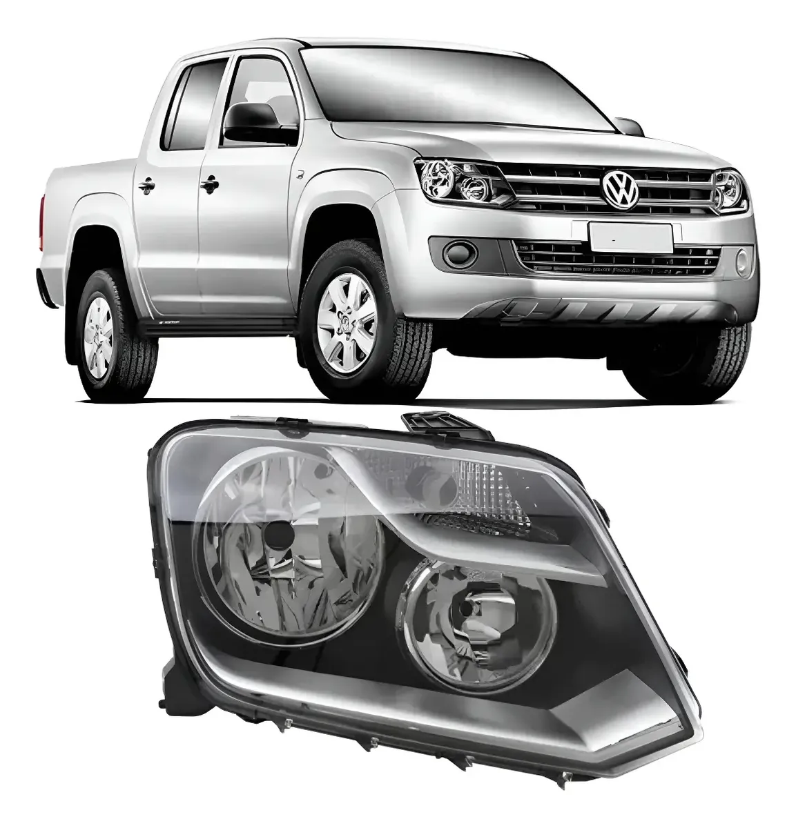 Faro Delantero Volkswagen Amarok 2010 a 2016 – Máscara Negra, Foco Doble