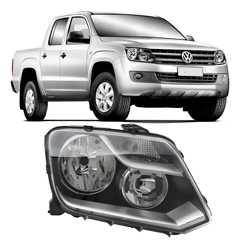 Faro Delantero Volkswagen Amarok 2010 a 2016 – Máscara Negra, Foco Doble