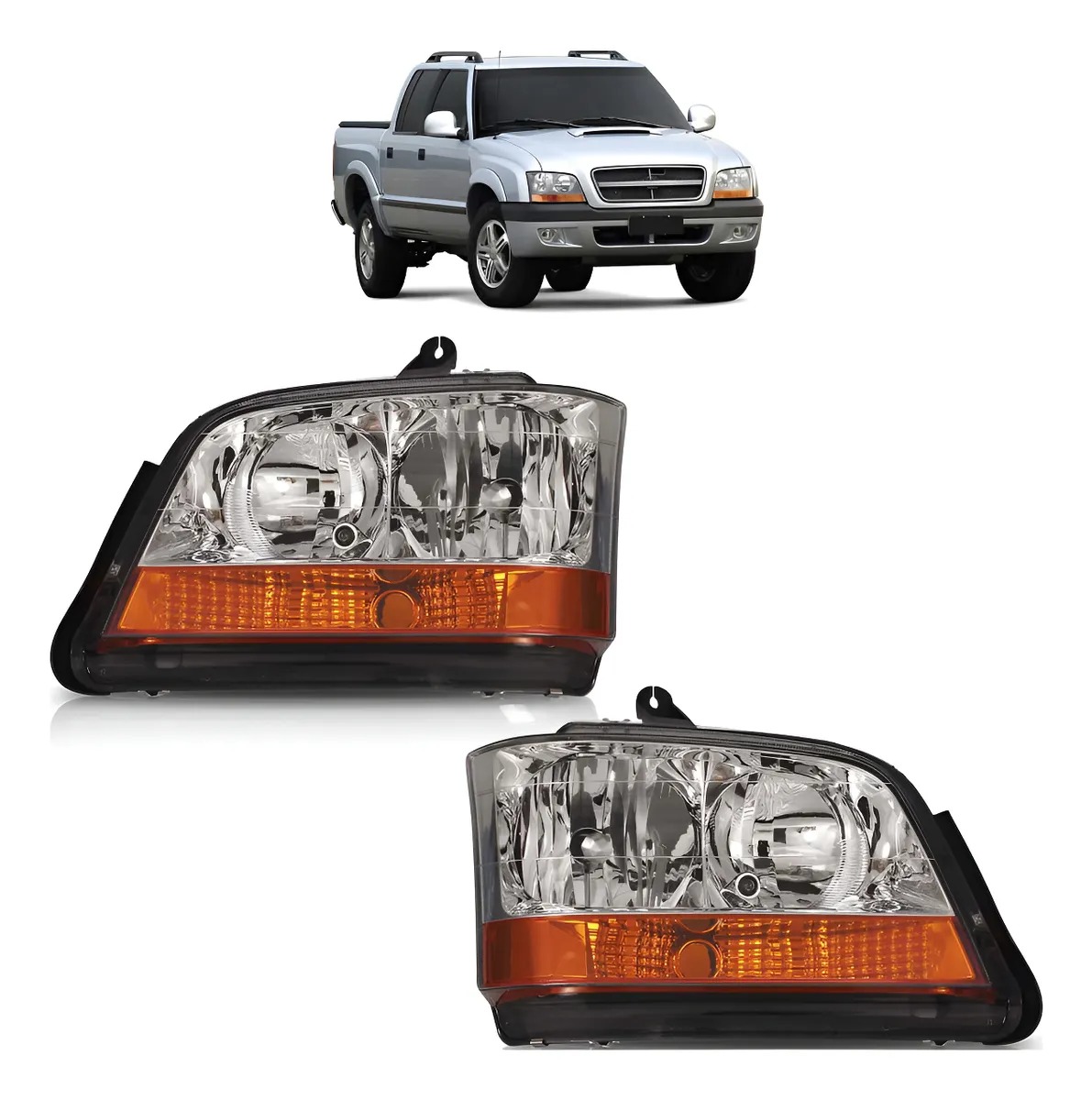 Par Farol S10 Blazer 2001 2002 2003 Máscara Cromada
