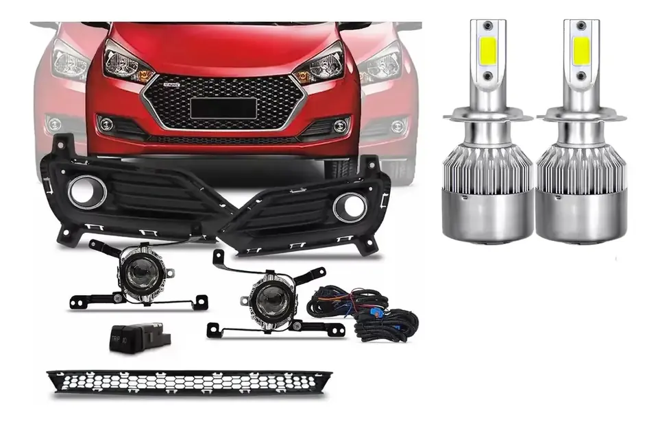 Kit Completo de Faroles Camineros Hyundai HB20 2016 a 2019 con LED, Molduras y Botón Original