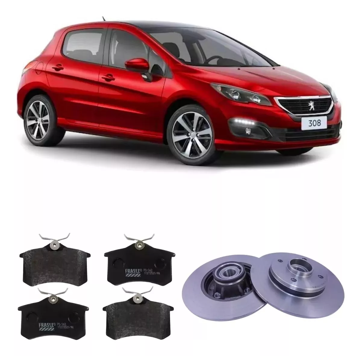 Pareja Disco Freno + Pastilla Trasera Peugeot 308 2012 al 2016