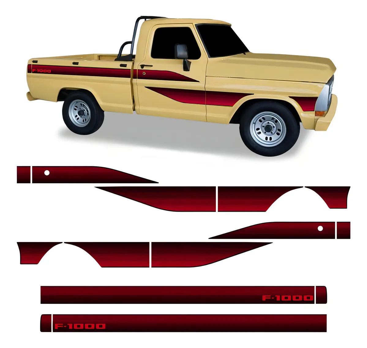 Franja de cabina simple para F-1000 1987 1988 1989 1990 1991 1992 Adhesivo lateral rojo completo Sportinox
