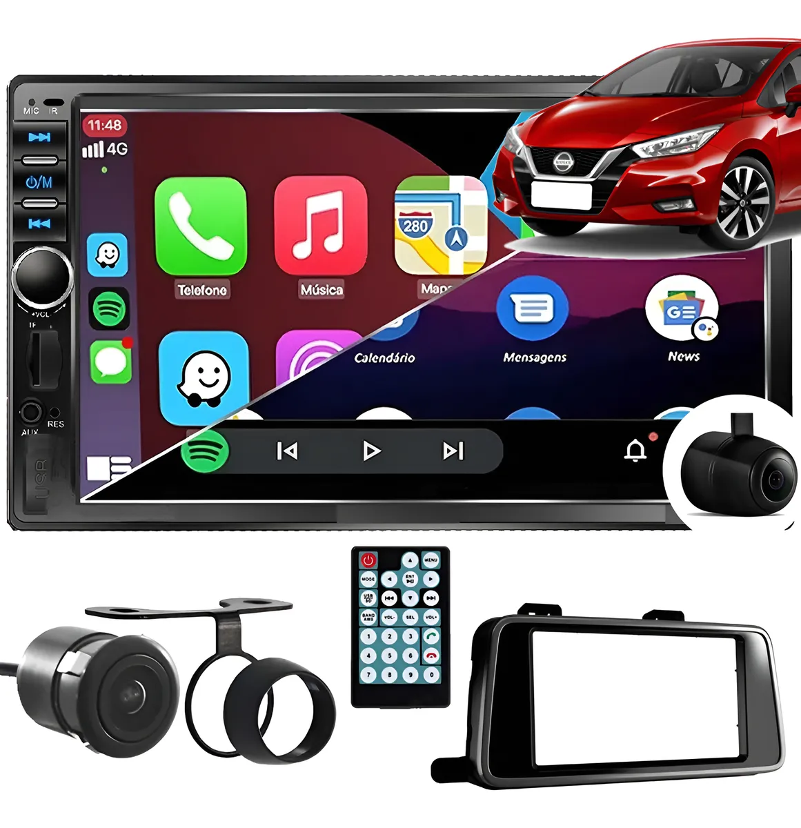 Kit Multimedia Versa Marzo 2021 a 2024 + Camara Trasera y Marco Nissan Sentra 2021 a 2024