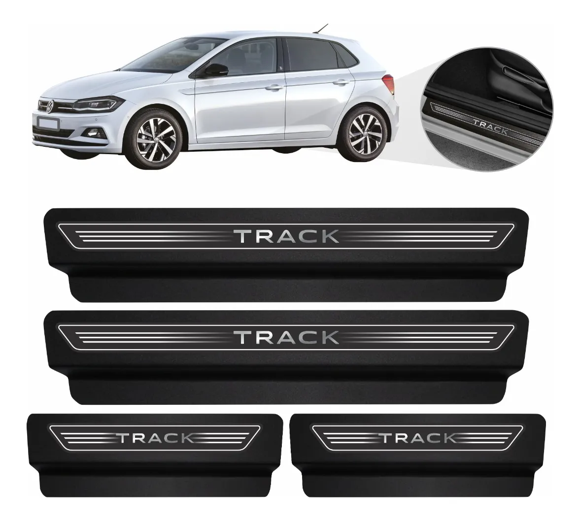Umbral de puerta protector Gol Polo Track Kit negro 8 piezas