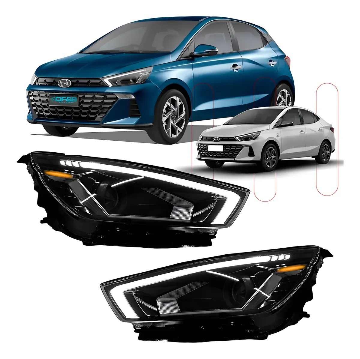 Farol Delantero Hb20 Hatch Sedan 2023 2024 2025 Con Led Drl