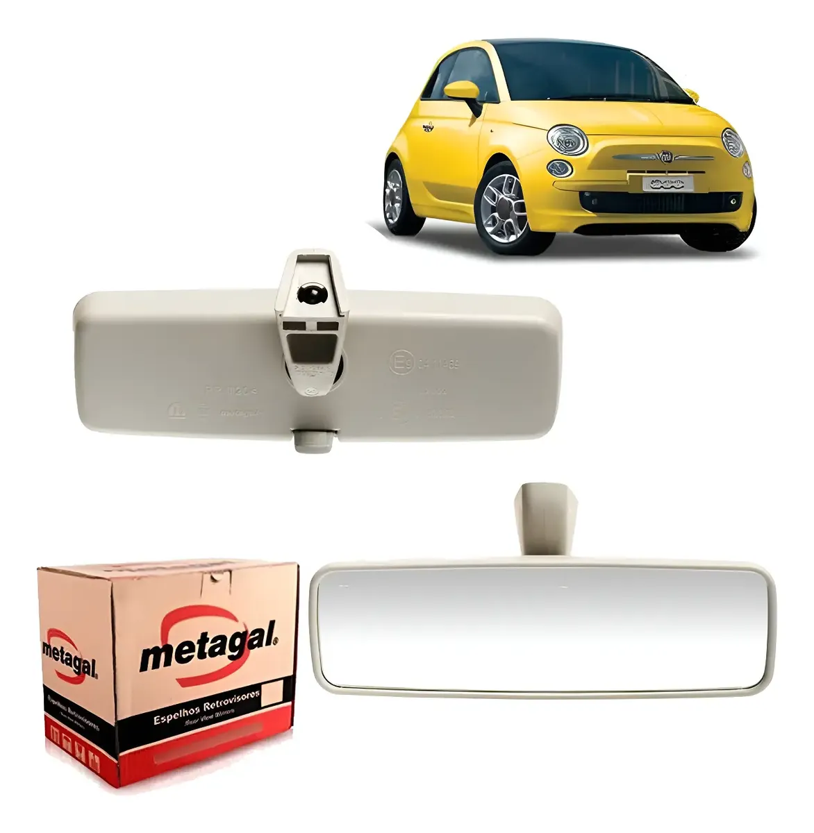 Espejo retrovisor interior gris para Fiat 500, metal original