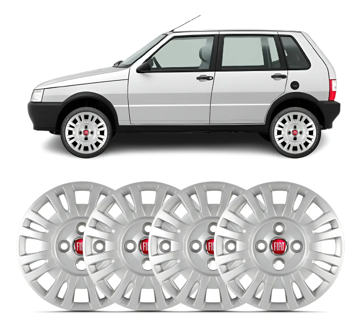 Juego De 4 Tapacubos 13 Fiat Uno Fire Con Emblemas
