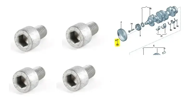 Kit de 4 tornillos de polea de cigüeñal originales VW Gol Voyage Saveiro