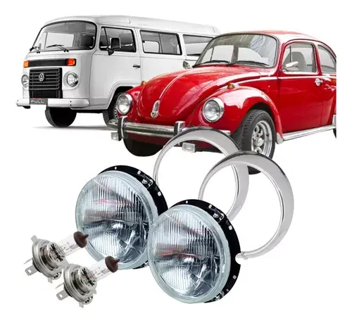 Kit Faro Completo + Aro Cromado + Bombilla H4 Escarabajo Kombi
