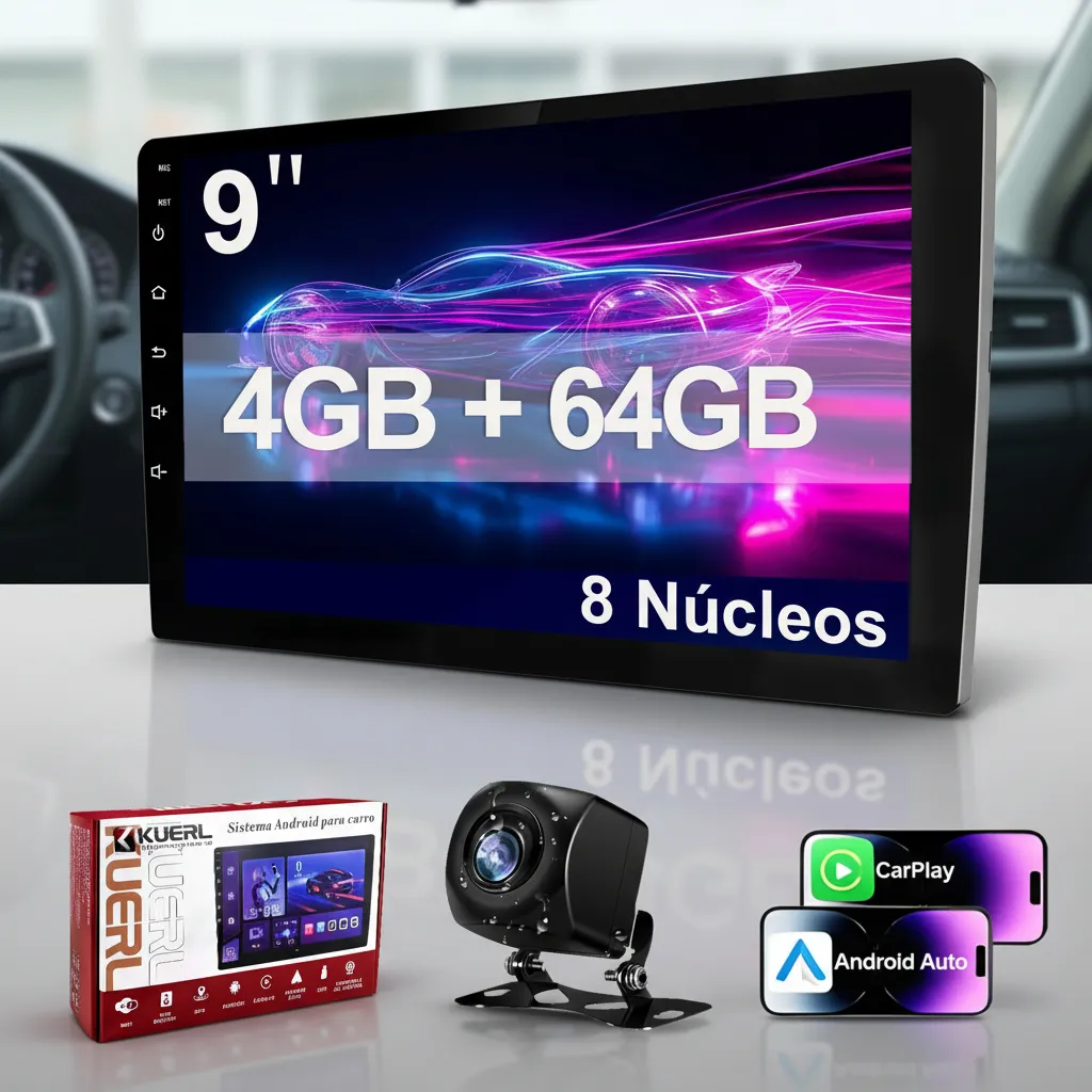 Multimedia Universal 9'' 4+64gb Carplay Android Bluetooth Negro