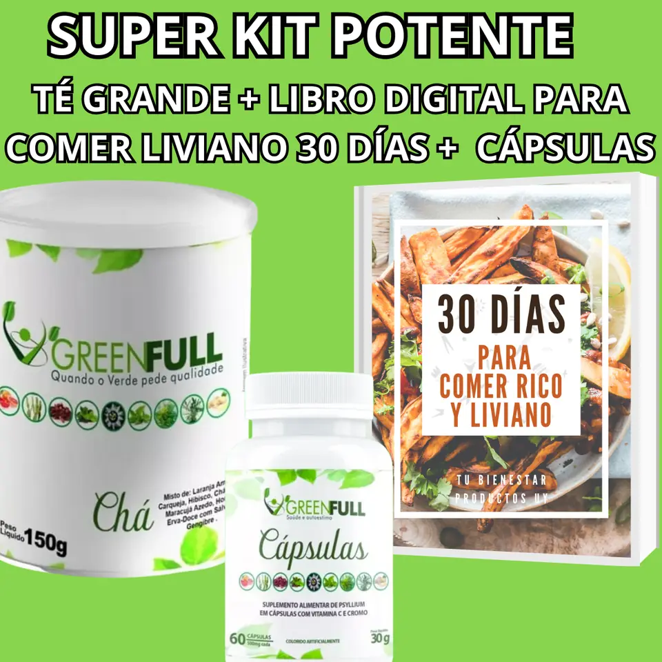SUPER KIT POTENTE- 1 TÉ GRANDE + 1 POTE CÁPSULAS + LIBRO DIGITAL (30 DÍAS PARA COMER RICO Y LIVIANO)