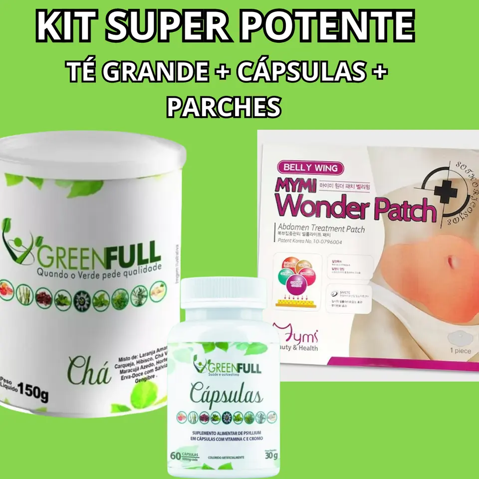 KIT SUPER POTENTE- 1 TÉ GRANDE + 1 POTE CÁPSULAS + PACK PARCHES ABDOMINALES PARA 30 DIAS