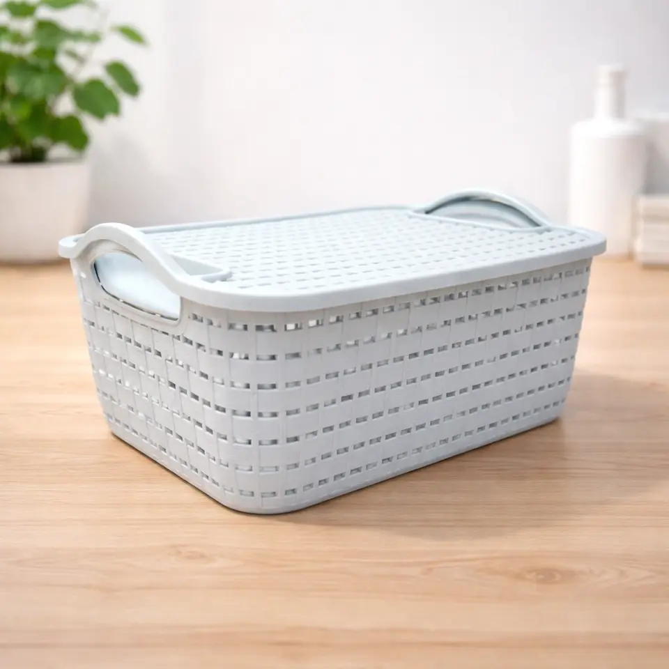 Caja Organizadora Plástico con Tapa color celeste