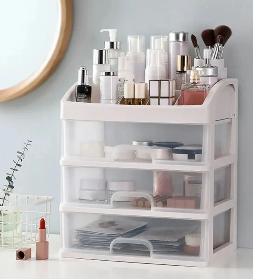 Organizador de maquillaje de tres niveles