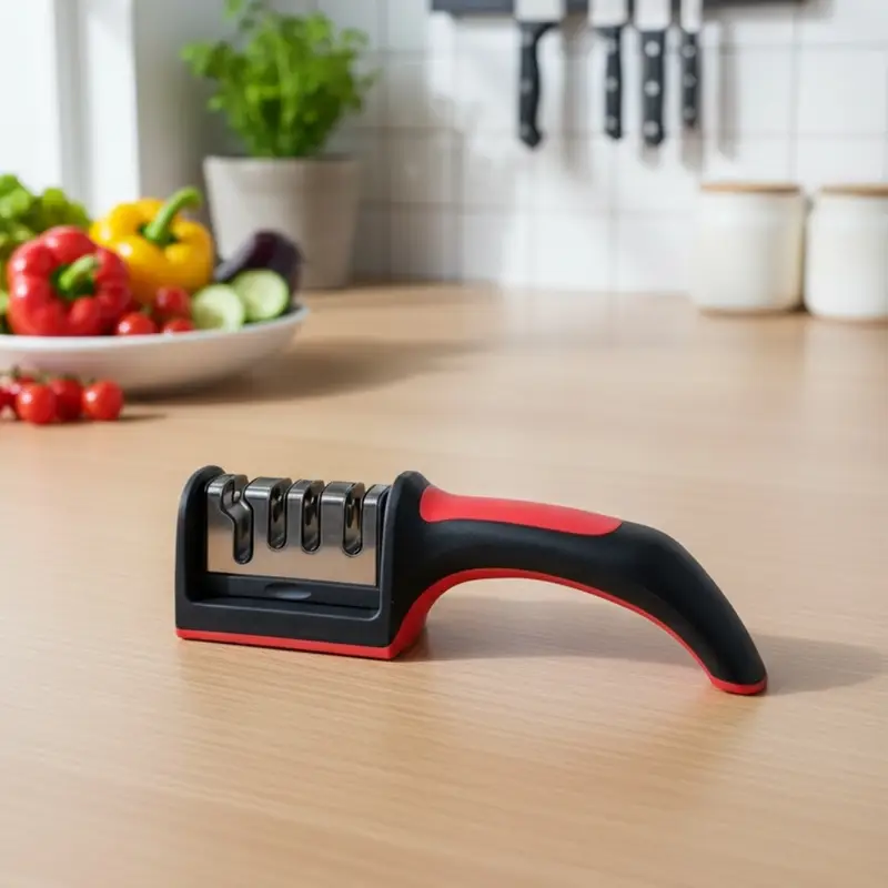 Afilador de cuchillos y tijeras con mango ergonómico