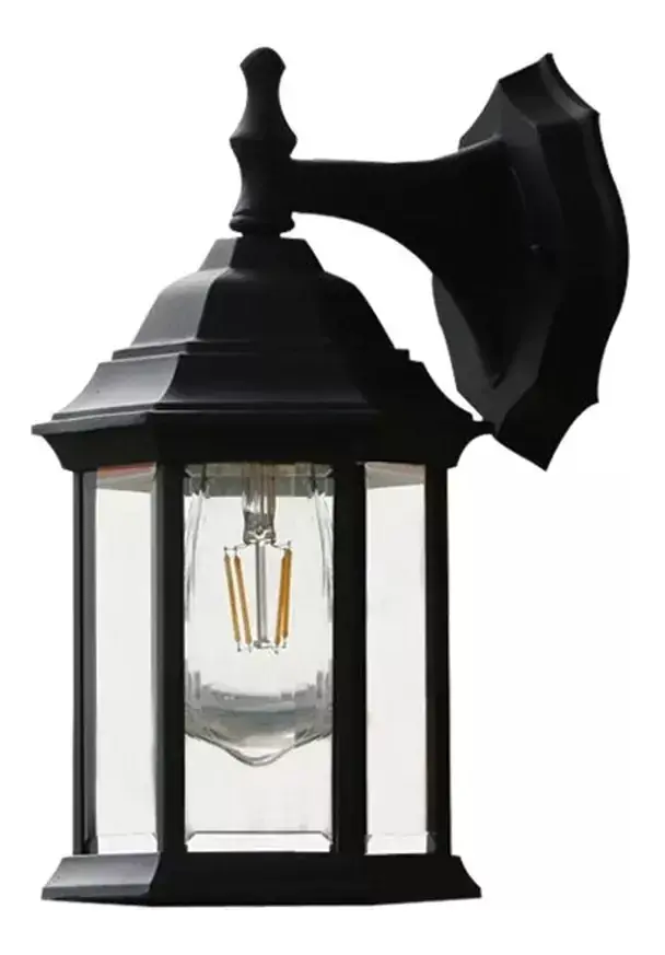 Farol de pared 6 caras abierto abajo en fundición de aluminio y vidrio