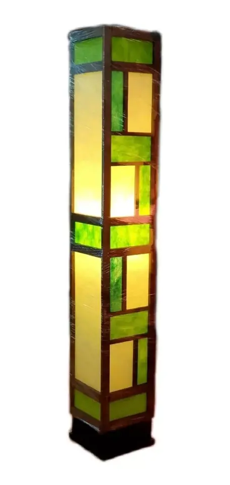 Lampara portátil de pie - Pantalla de lonja sintética estilo artesanal en tono verde