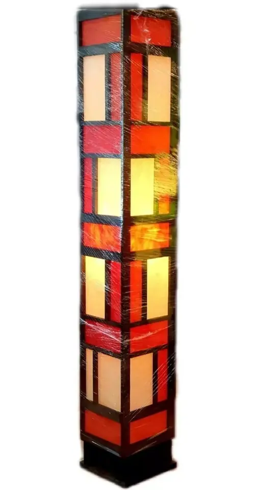 Lampara portátil de pie - Pantalla de lonja sintética estilo artesanal