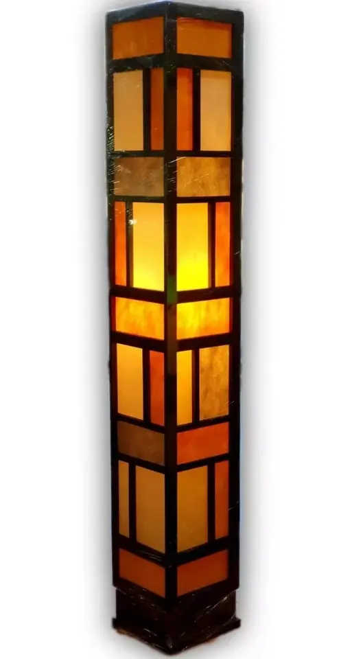 Lampara portátil de pie - Pantalla de lonja sintética estilo artesanal en tono amarillo