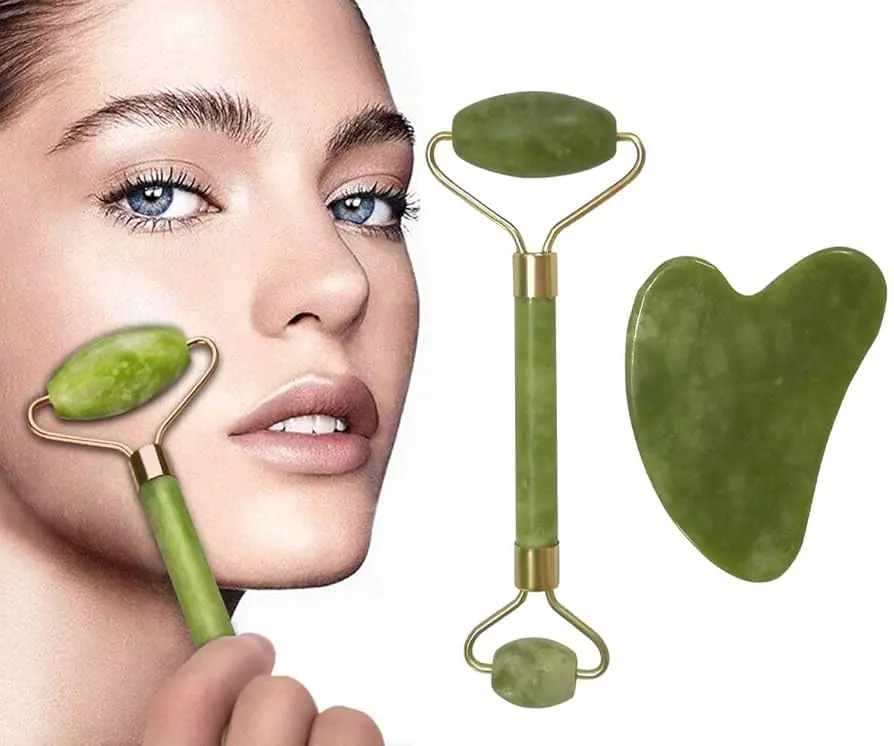 Rodillo De Jade Y Gua Sha- Masajeador Facial