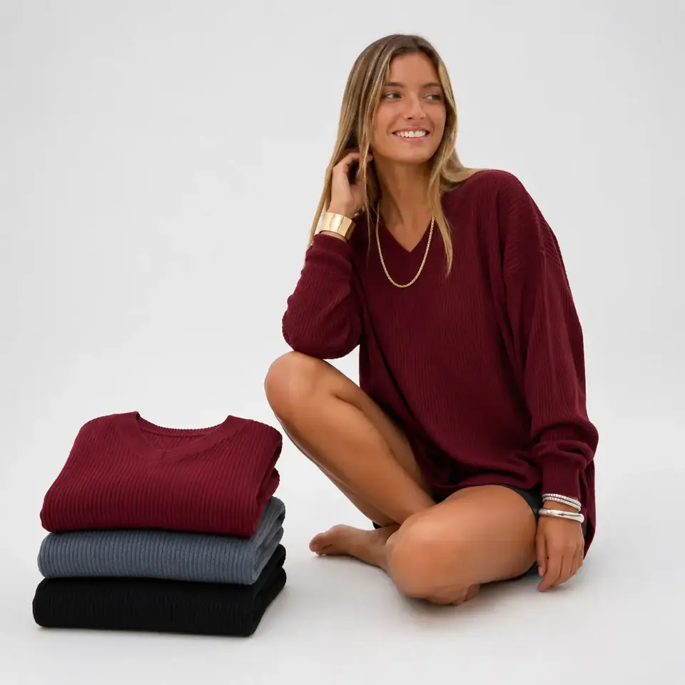 Sweater tejido de punto en V