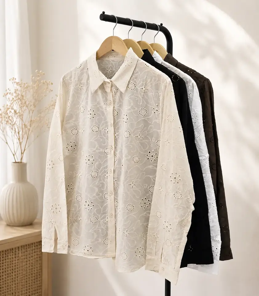 Camisa Broderie de algodón