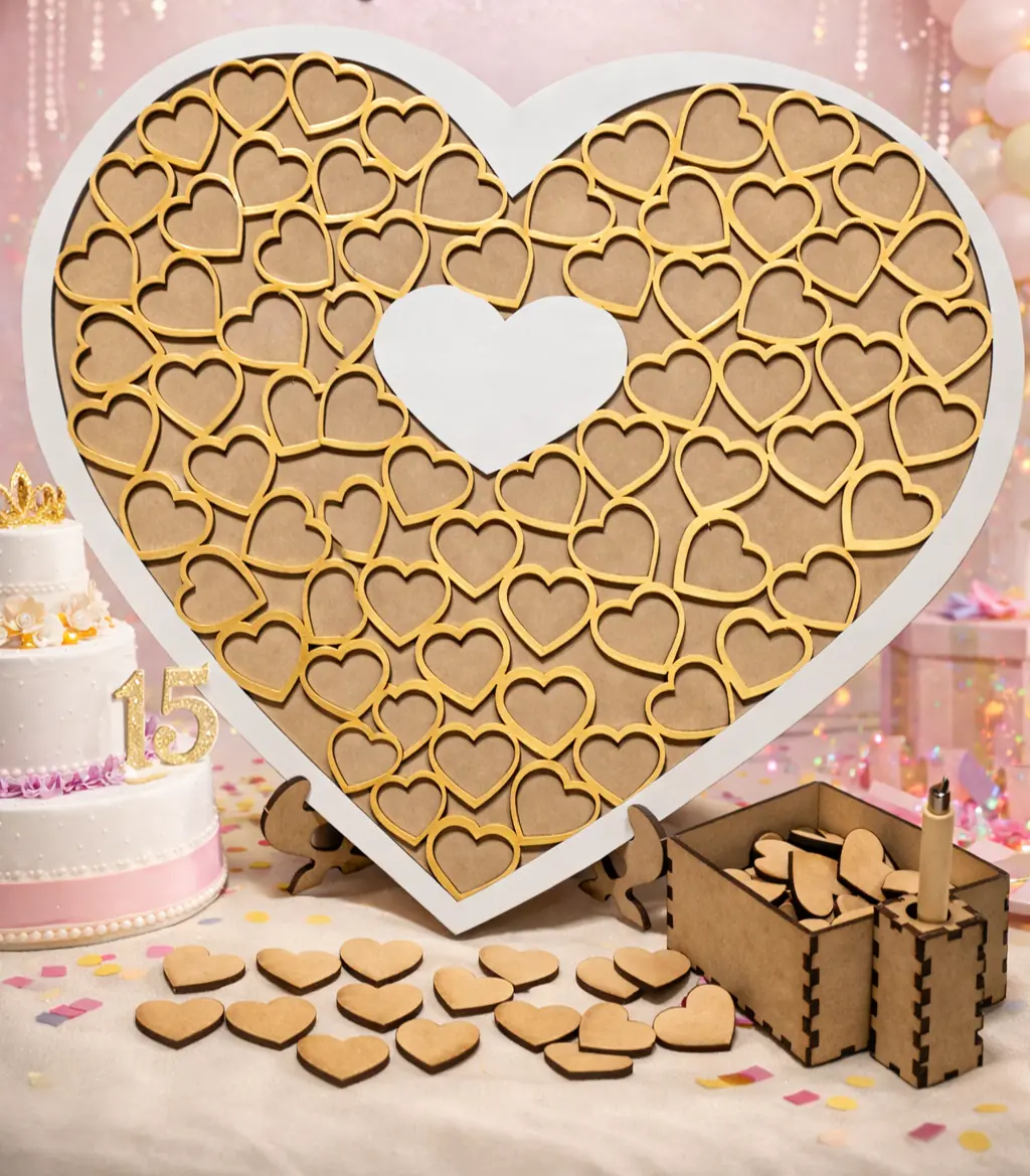 Cuadro firmas corazón Blanco y dorado