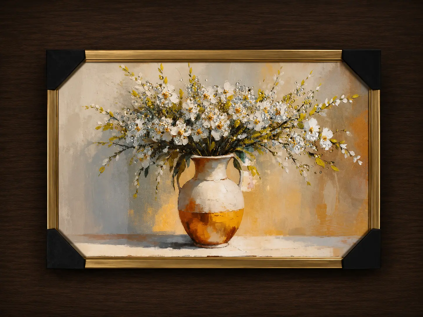 Jarrón blanco con Marrón  con flores