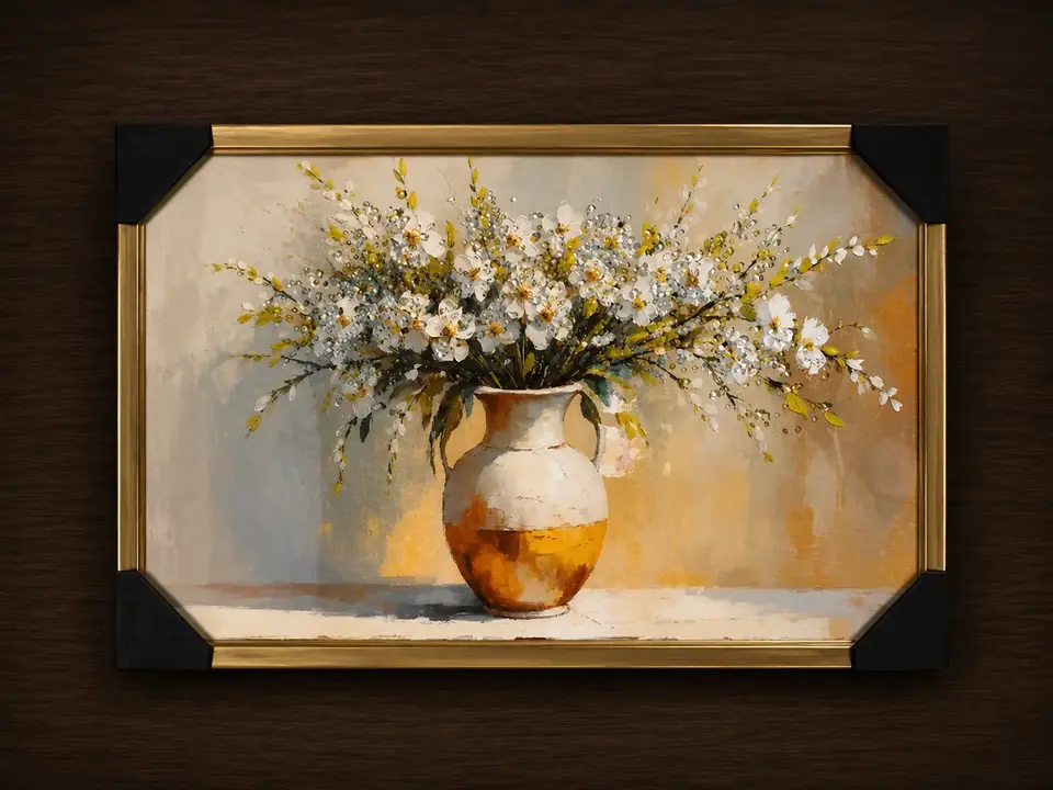 Jarrón blanco con Marrón  con flores