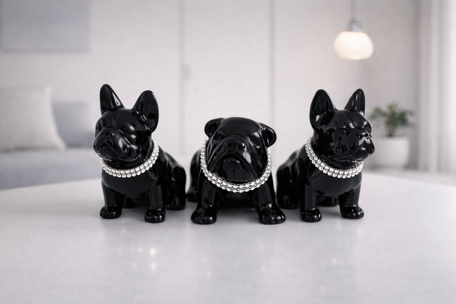 Adorno- Figura Bulldog Inglés Negro con collar